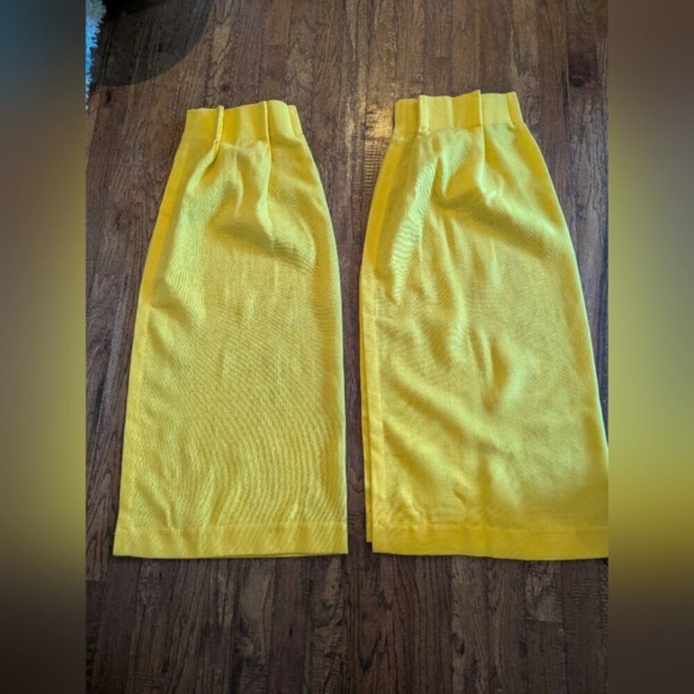 Vintage MCM 60s Pinch Pleat Drapes Curtains Pair 45” Lx 42”W Lemon Yellow